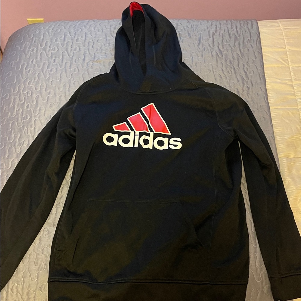 Adidas Black Hoodie with Red and White Logo